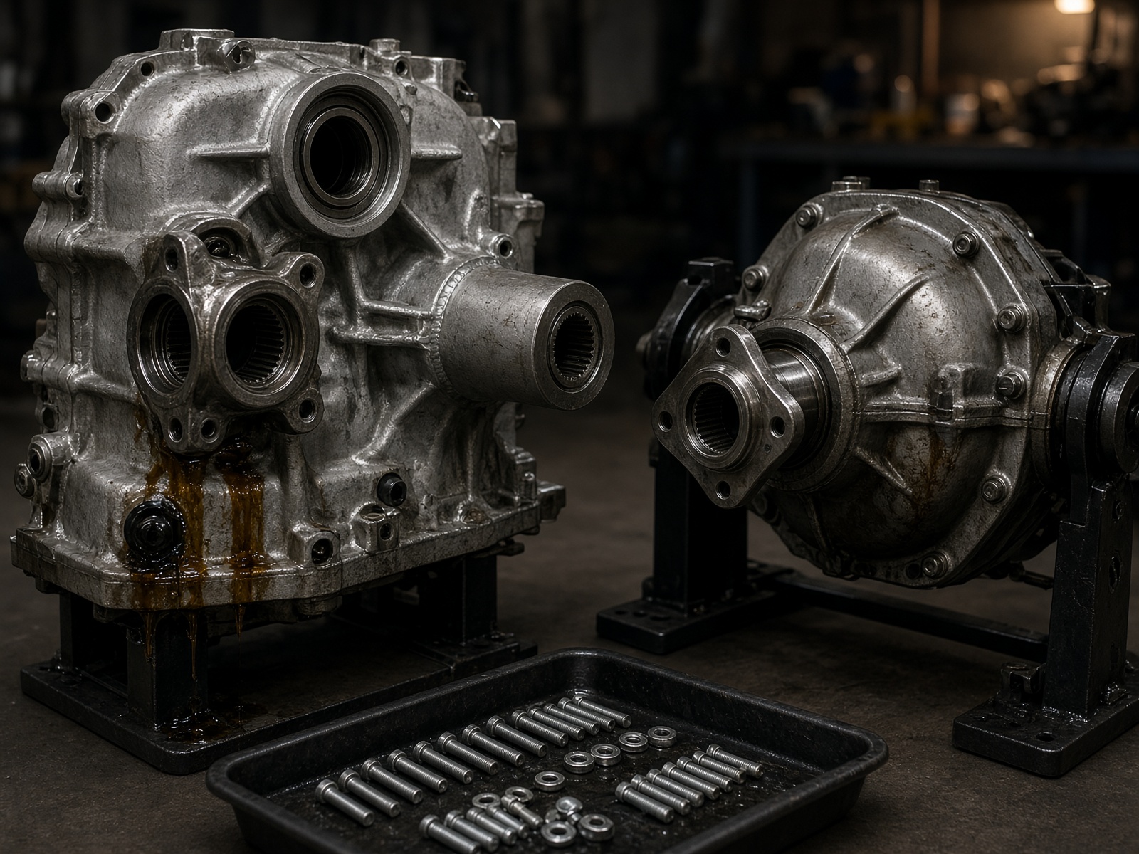 Transfer case and differential on a work stand